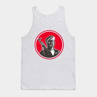 Paramilitary Wearing Beret Rifle Woodcut Tank Top